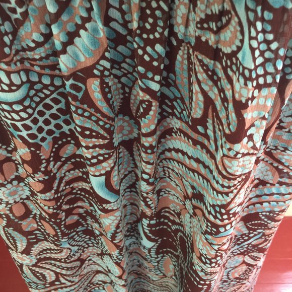 Dress Barn Turquoise and Brown Abstract Floral Dress Size 14W - Picture 2 of 7